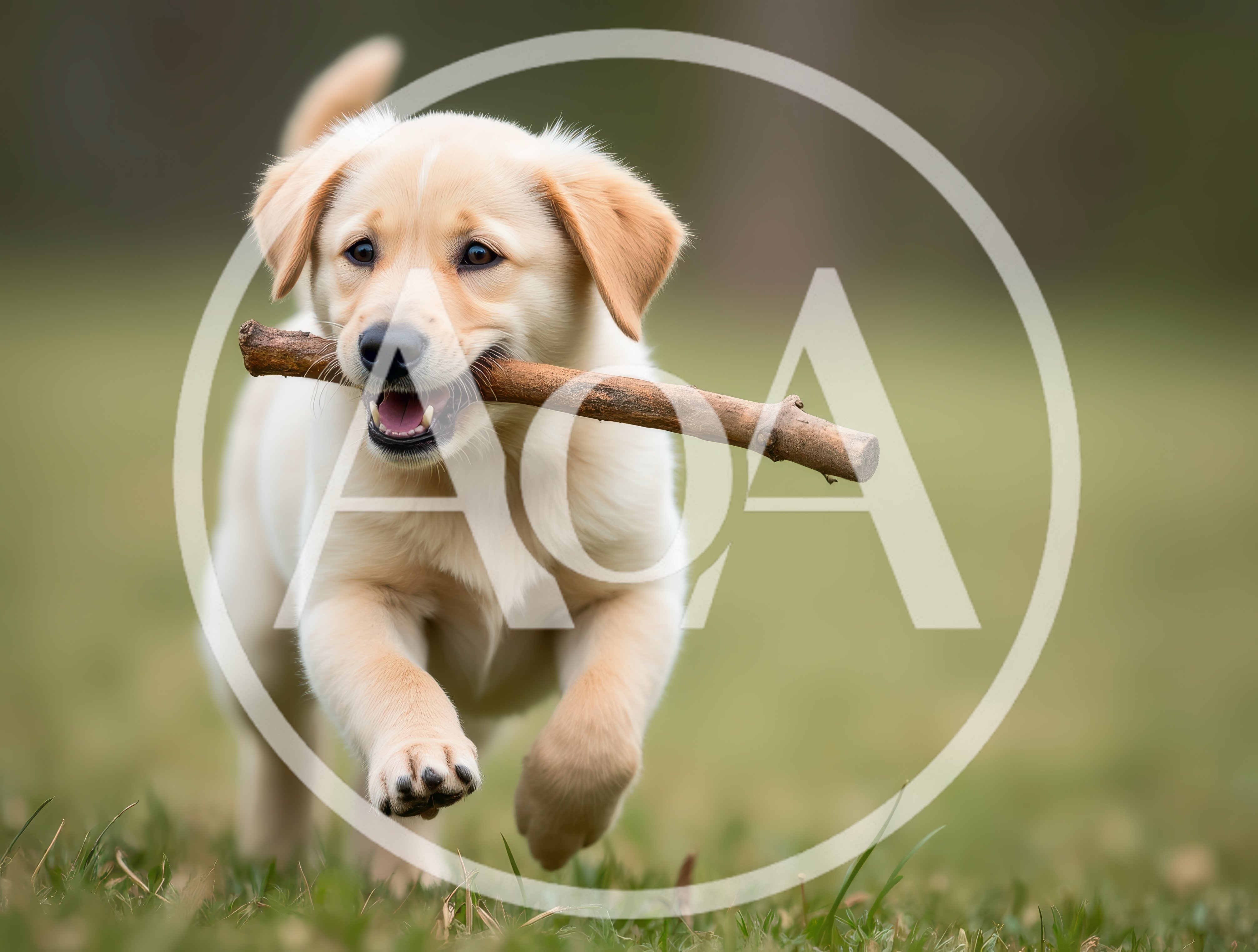 Golden Retriever Puppy Running With A Stick