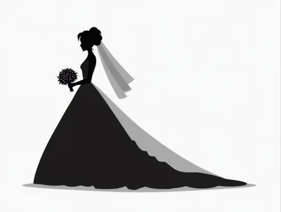 Silhouette Of A Bride Holding A Wedding Bouquet