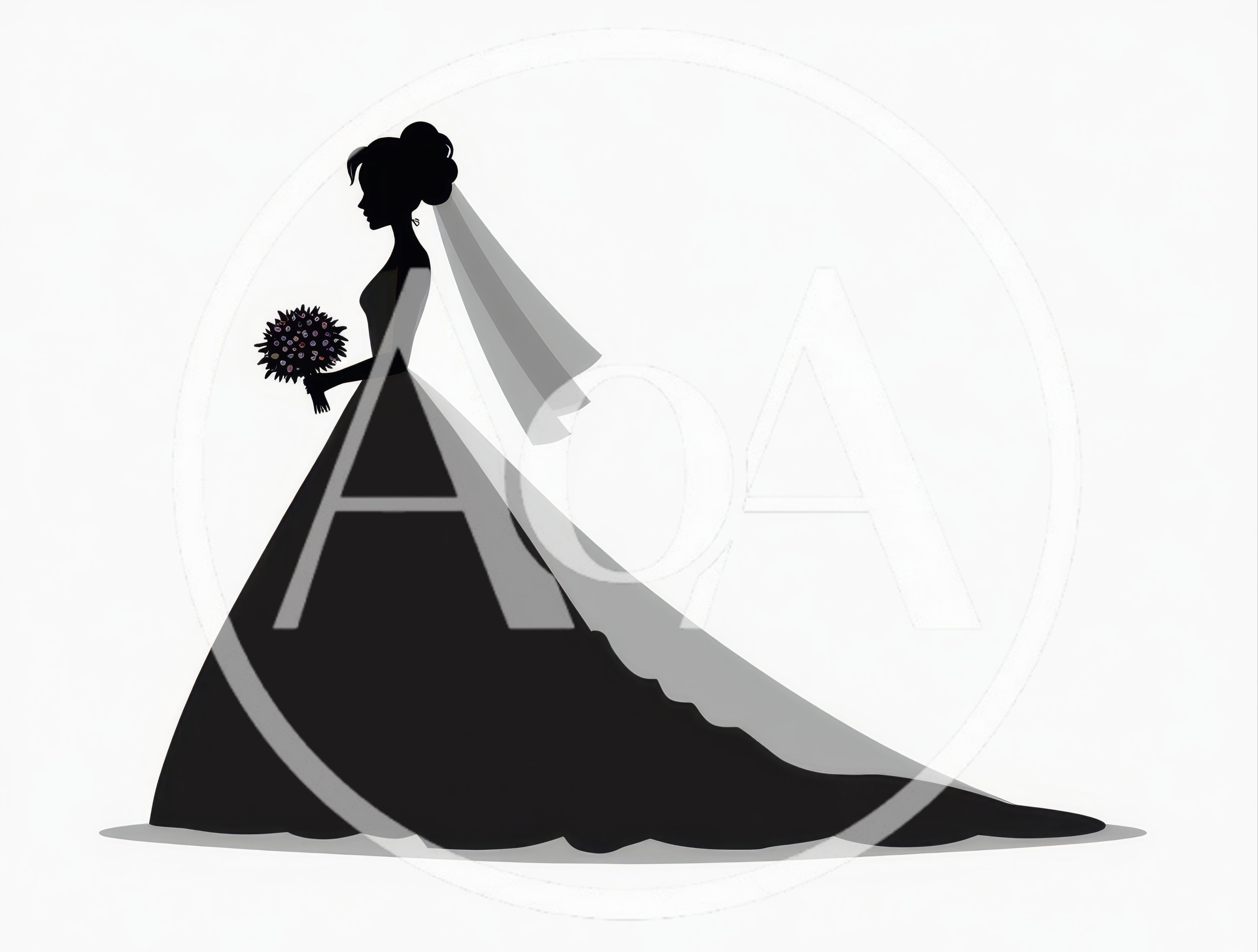 Silhouette Of A Bride Holding A Wedding Bouquet
