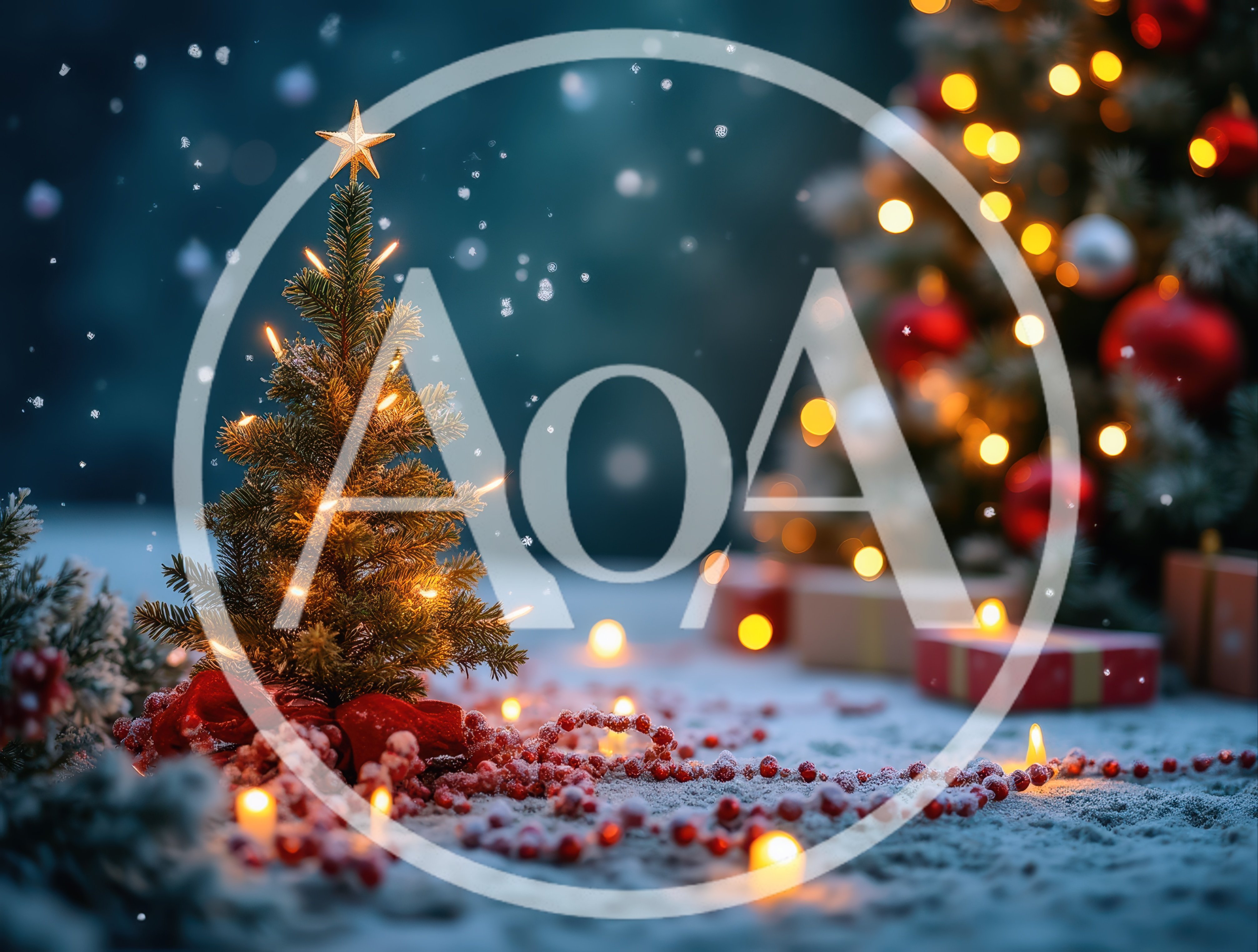 Small Decorated Christmas Tree With Gifts In Snow
