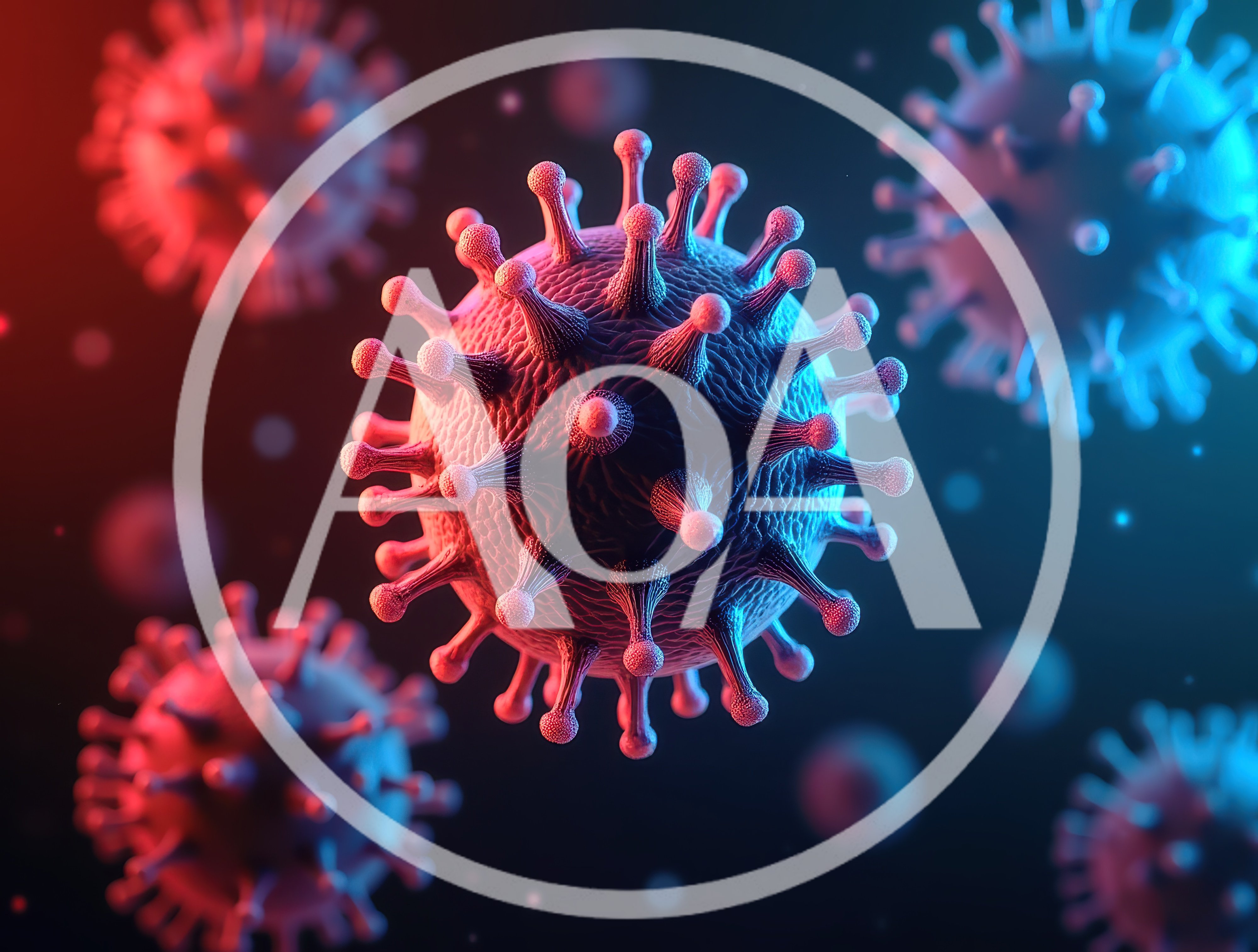 3D Rendered Coronavirus Particles Under Microscope