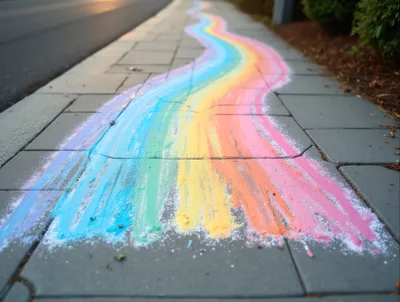 Colorful Rainbow Chalk Drawing On A Concrete Sidewalk