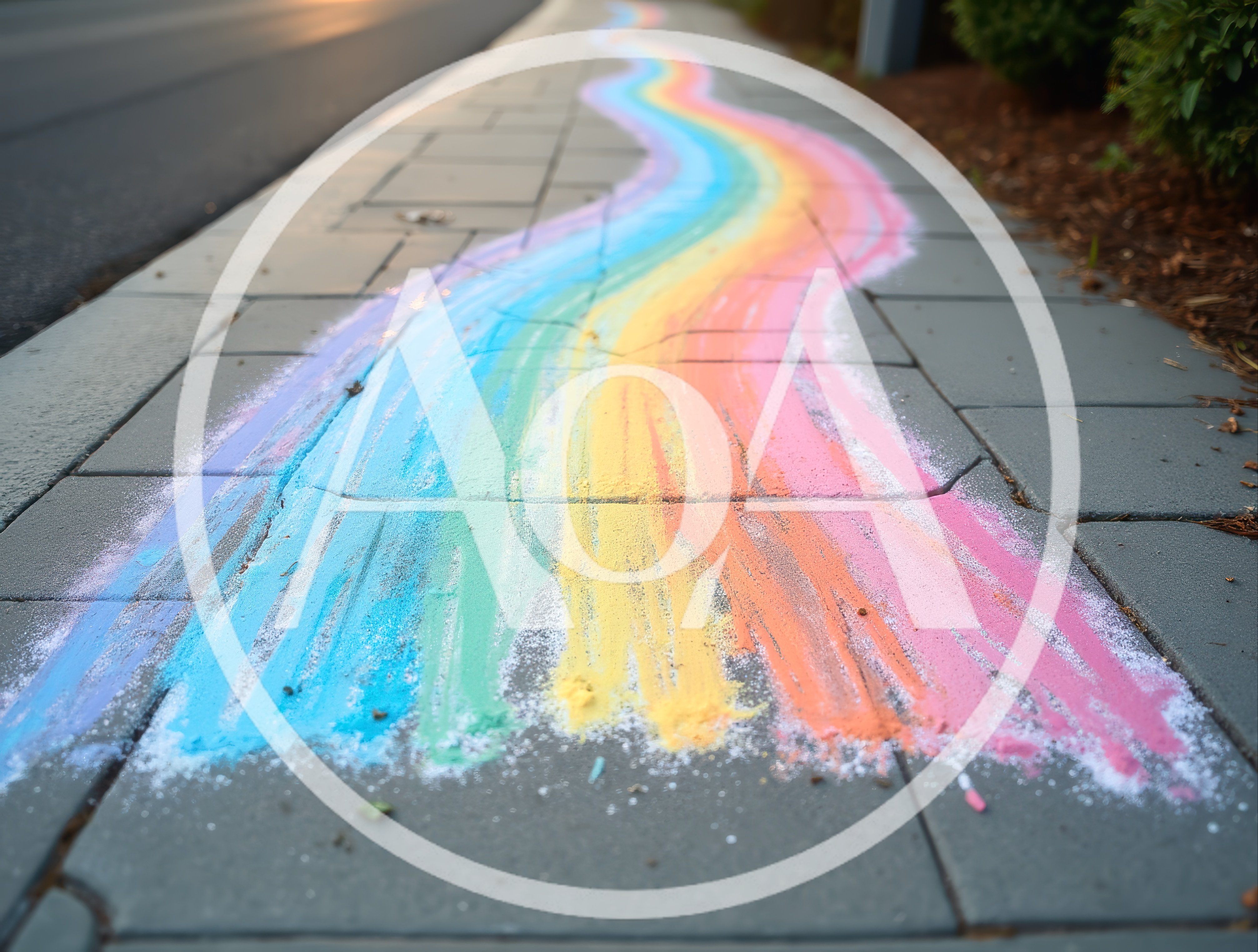 Colorful Rainbow Chalk Drawing On A Concrete Sidewalk