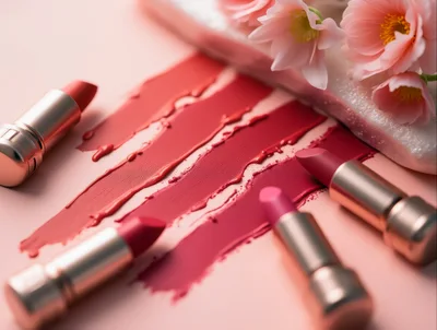 Lipstick Swatches and Tubes on Pink Background