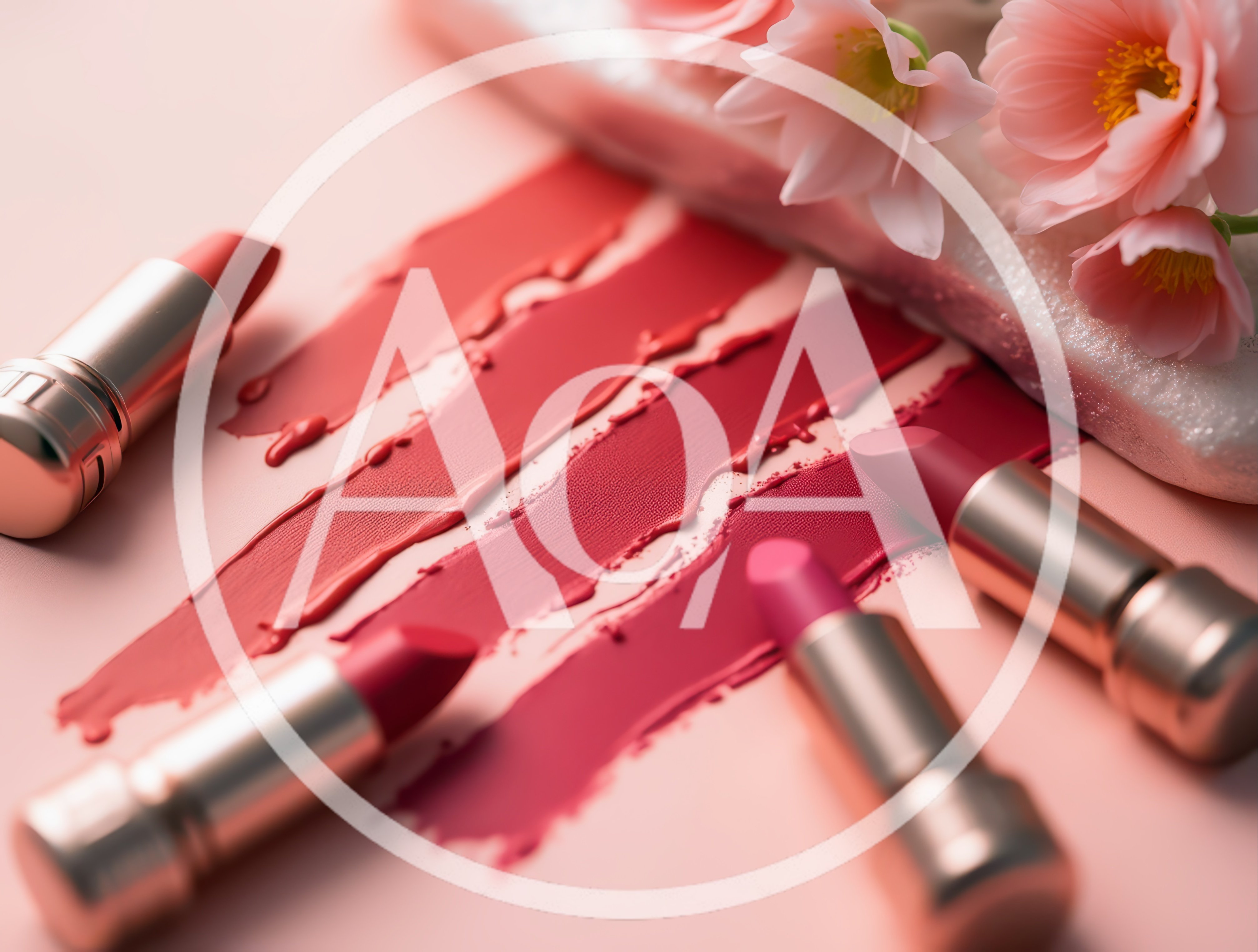 Lipstick Swatches and Tubes on Pink Background