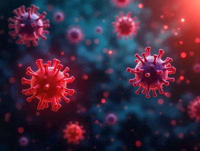 3D Rendered Coronavirus Particles Floating In Microscopic Space