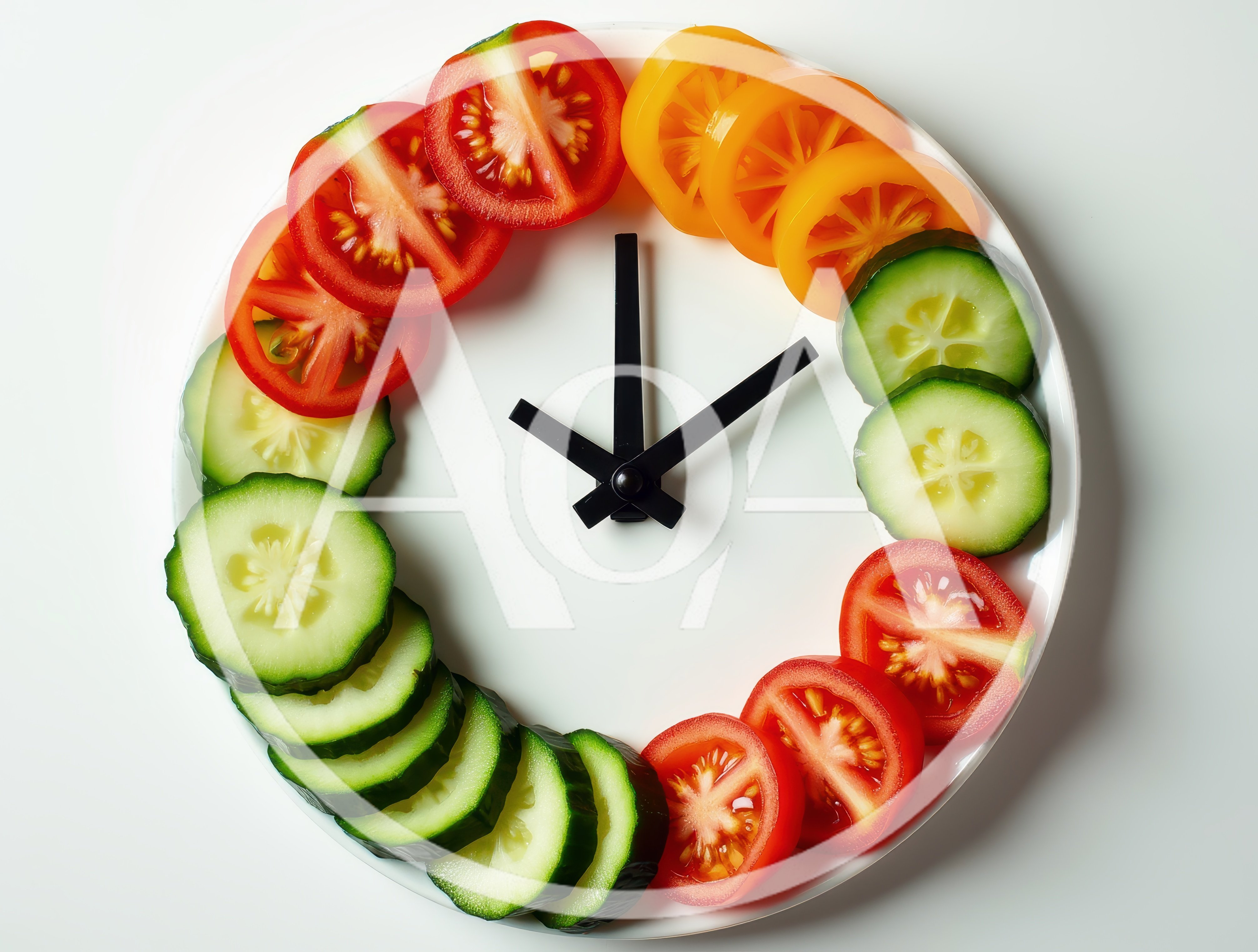 Vegetable Clock Made Of Sliced Tomatoes And Cucumbers