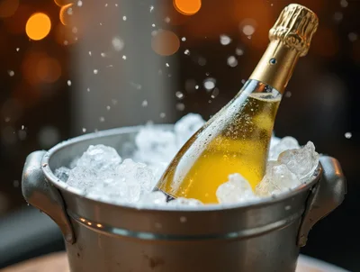 Champagne Bottle Chilling In A Metal Ice Bucket