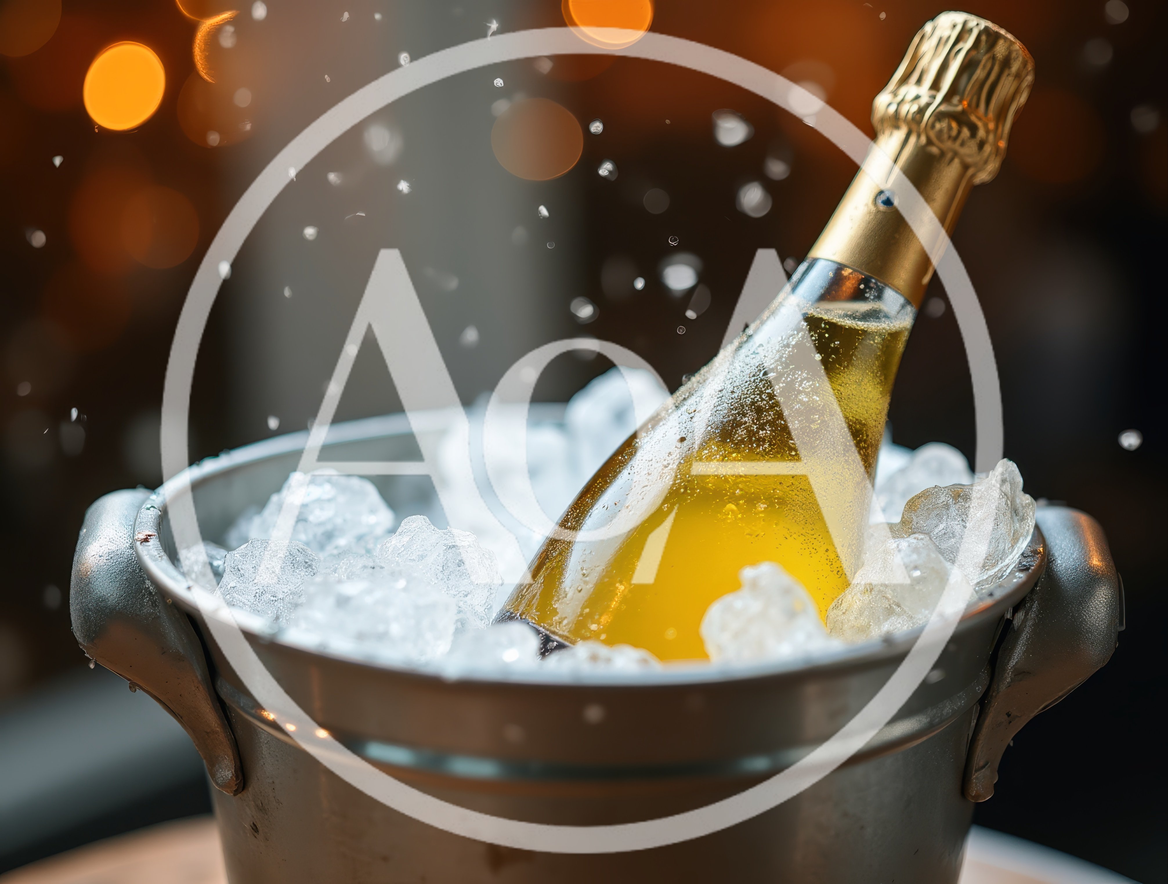 Champagne Bottle Chilling In A Metal Ice Bucket