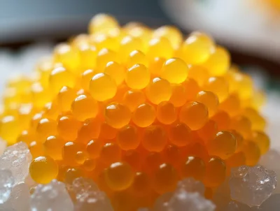 Fresh Golden Fish Roe Served On Crushed Ice