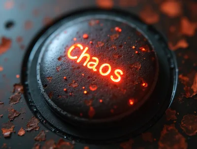 Glowing Neon Chaos Button On A Textured Surface