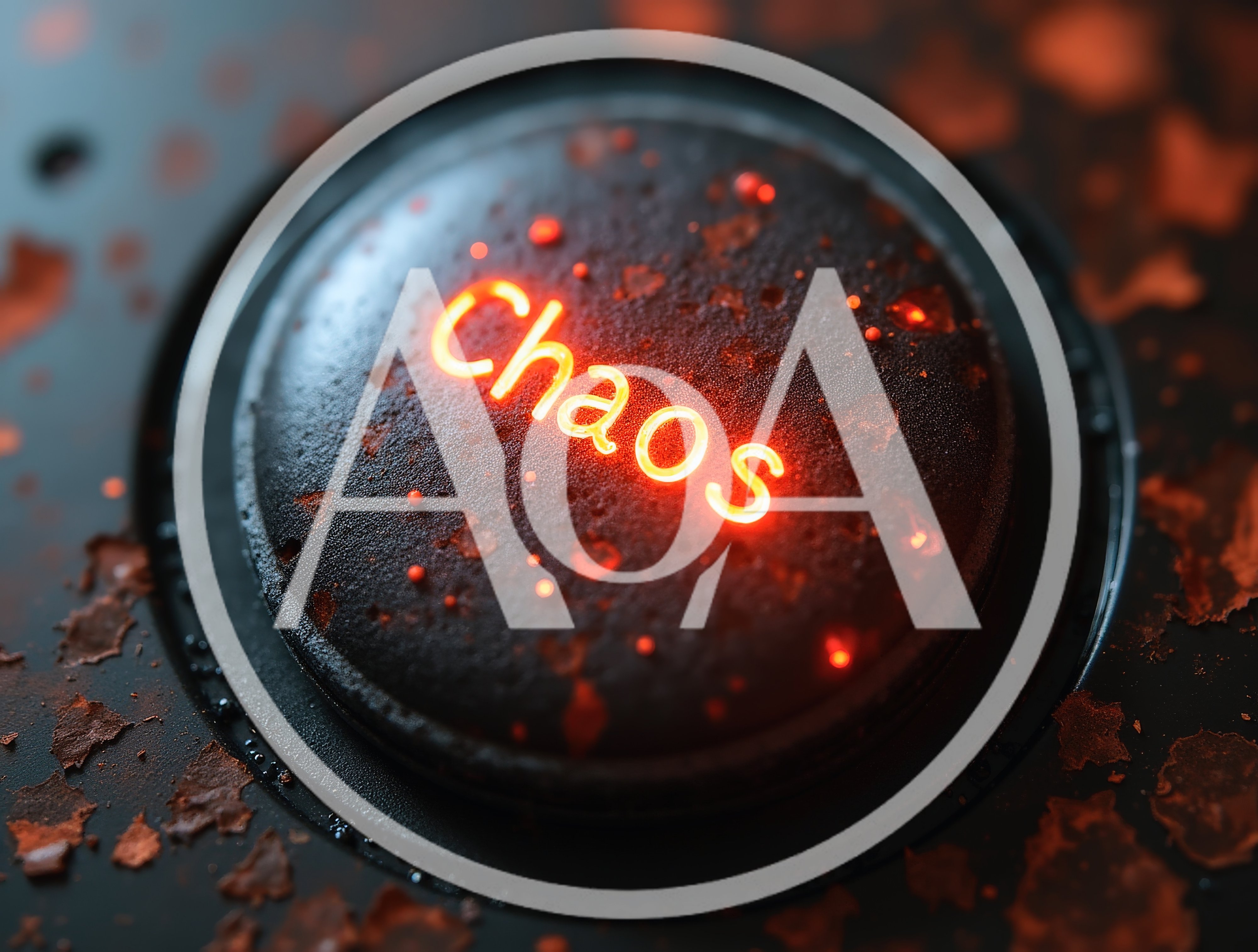 Glowing Neon Chaos Button On A Textured Surface