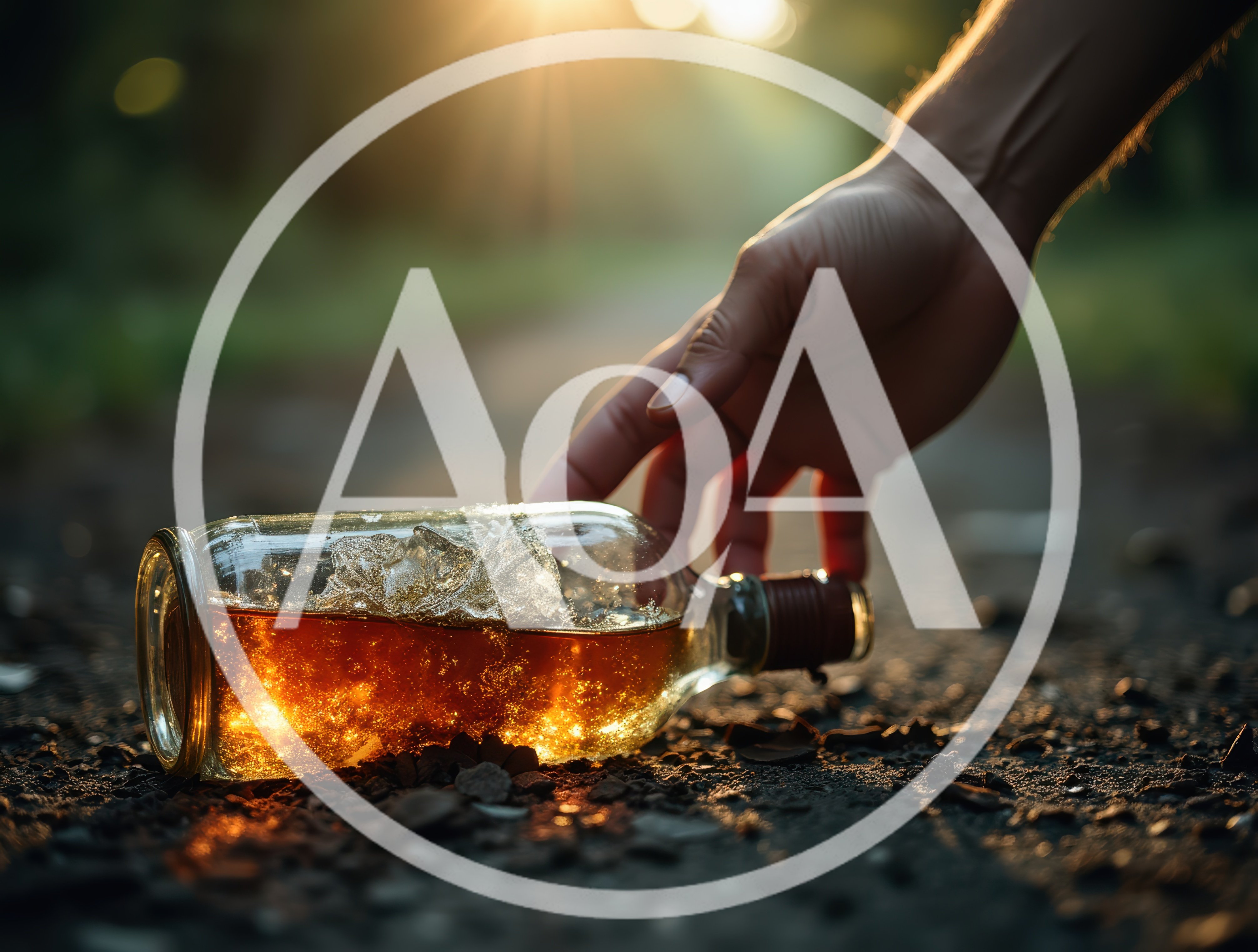 Hand Reaching For A Fallen Bottle Of Alcohol