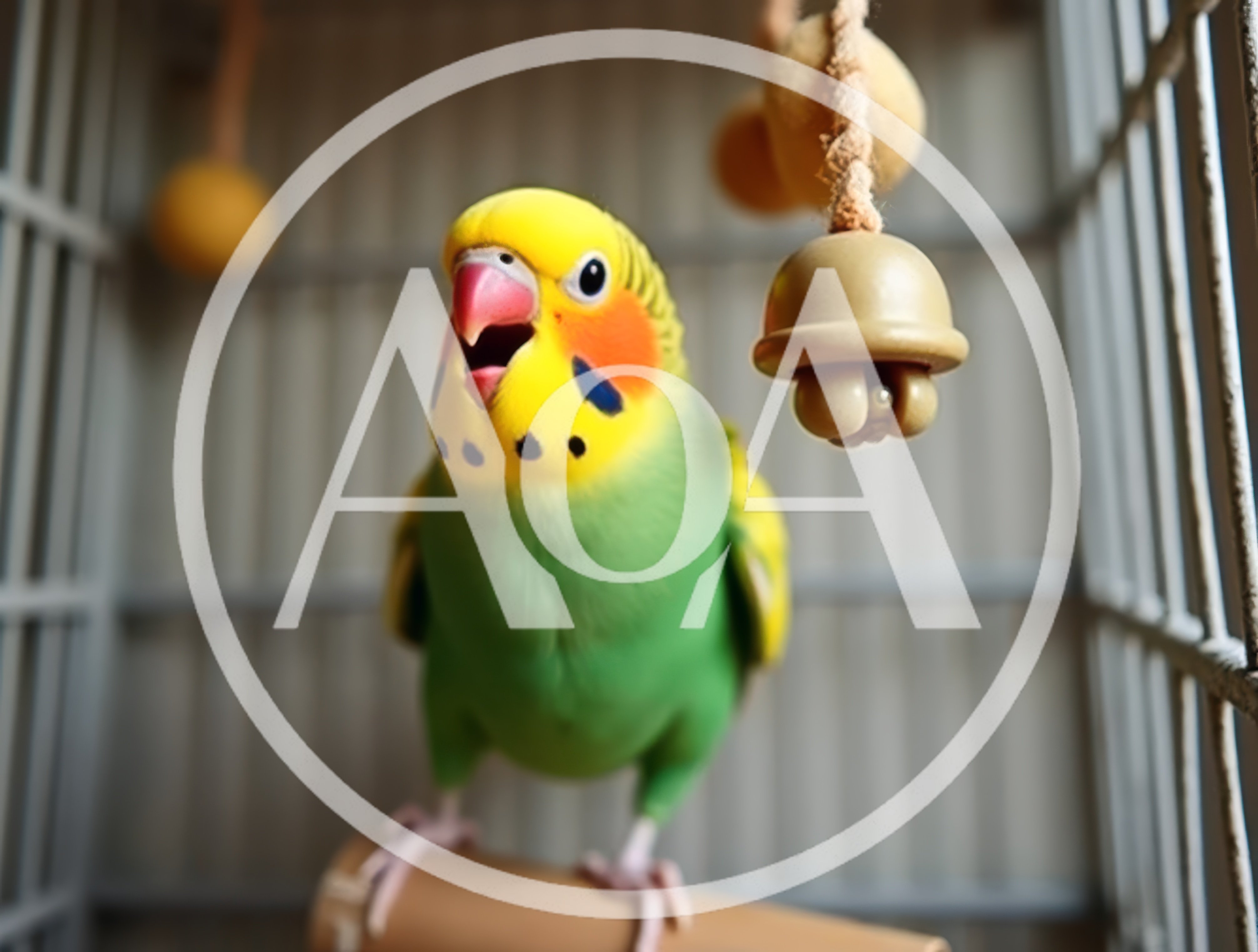 Green And Yellow Budgerigar Perched In A Cage