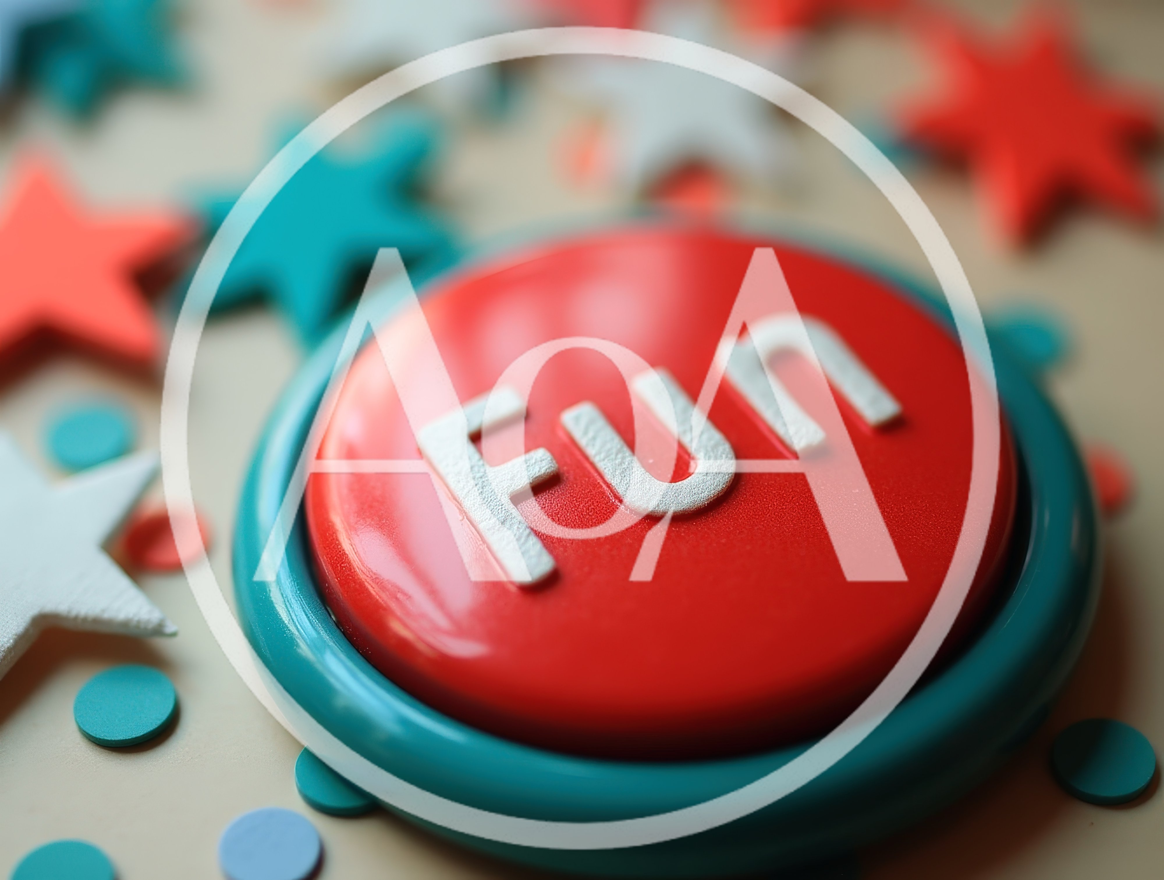 Red Fun Button Surrounded By Colorful Stars And Confetti