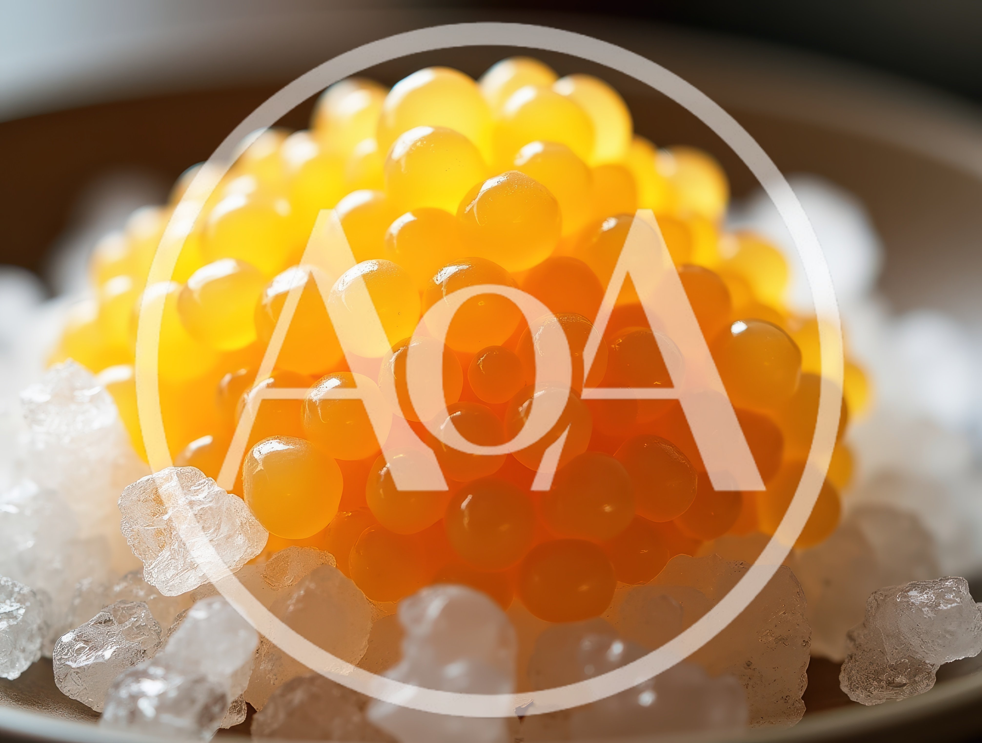 Fresh Golden Salmon Roe Served On Crushed Ice