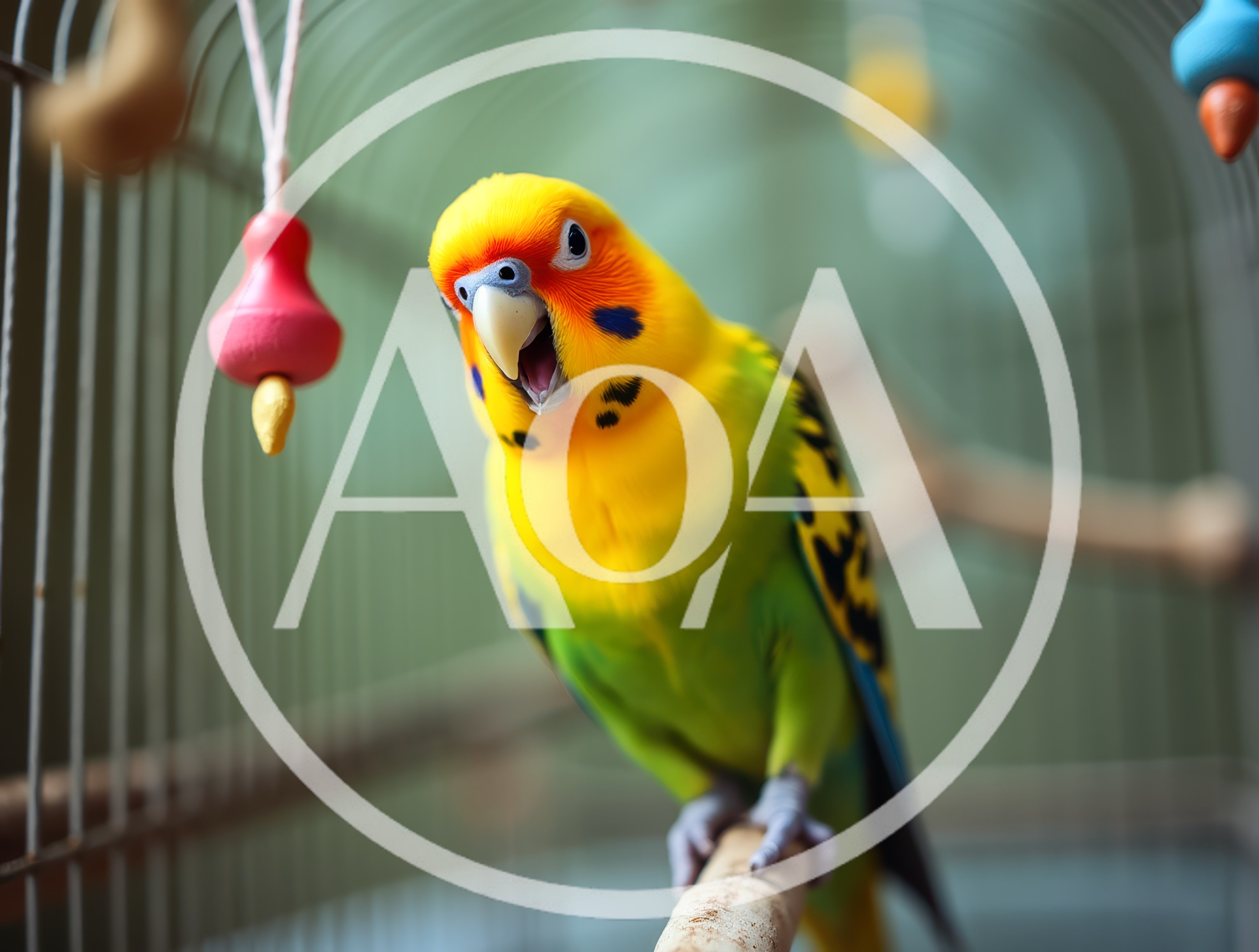 Colorful Budgerigar Parrot Perched Inside A Birdcage