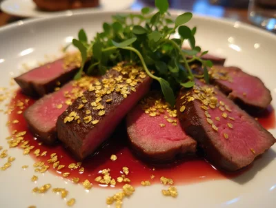 Gourmet Sliced Beef Tenderloin With Edible Gold Flakes