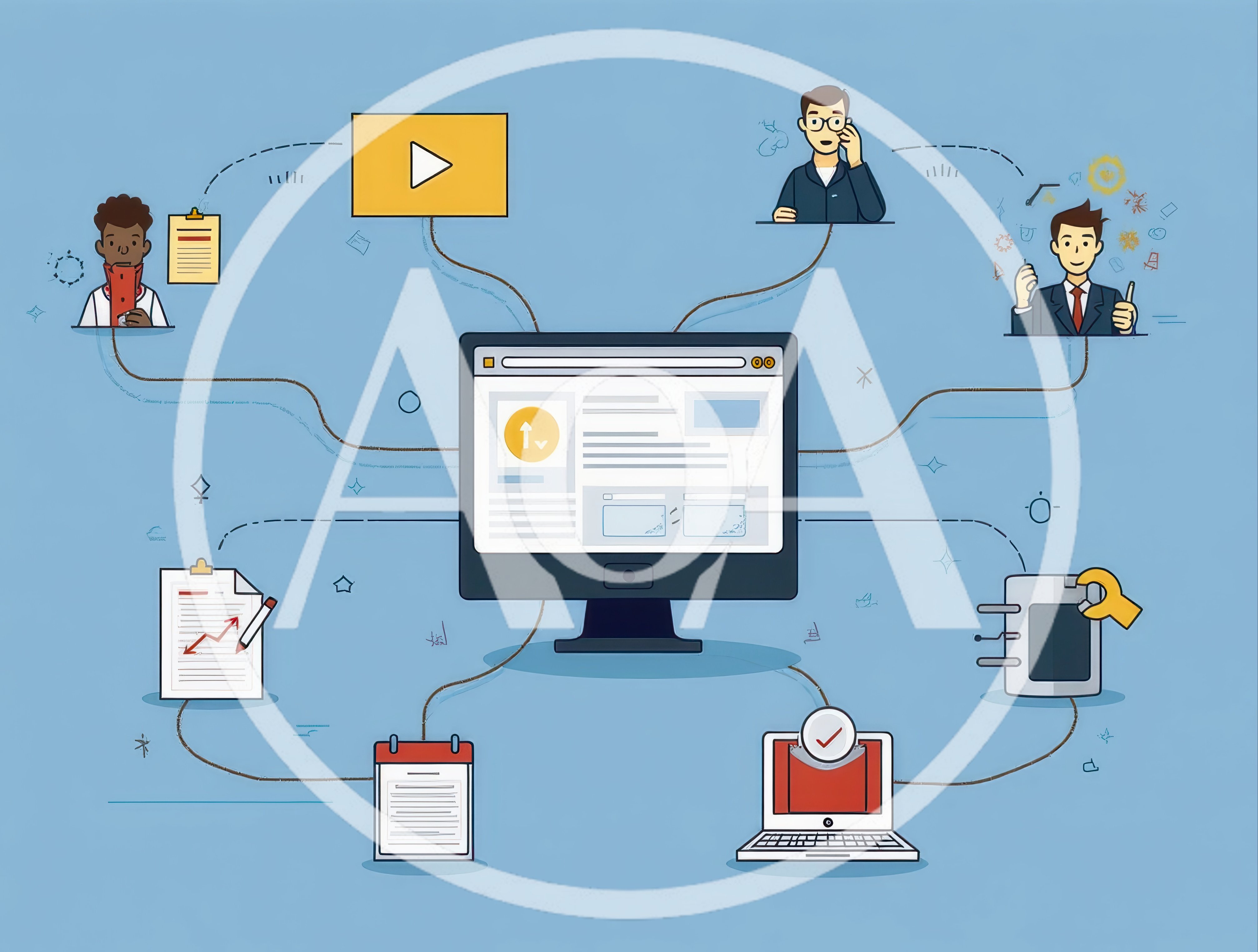 Digital Workflow Integration Concept With Central Computer Monitor
