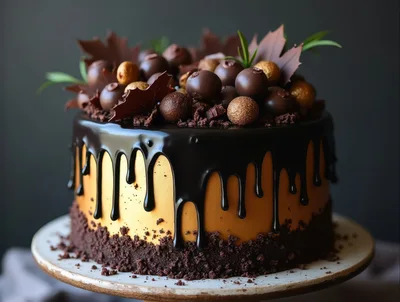 Gourmet Chocolate Drip Cake With Gold Finish