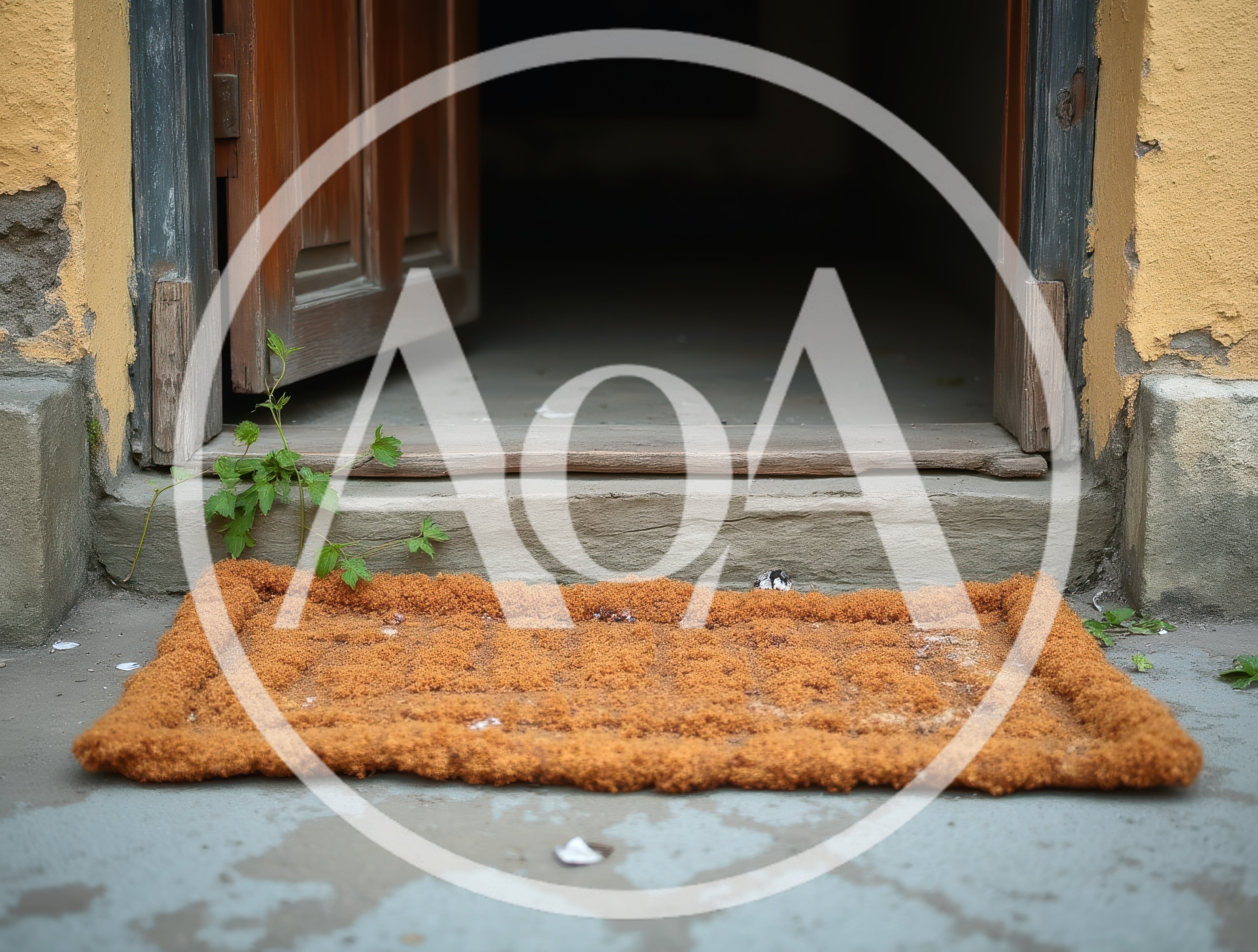 Old Wooden Doorway With A Worn Doormat
