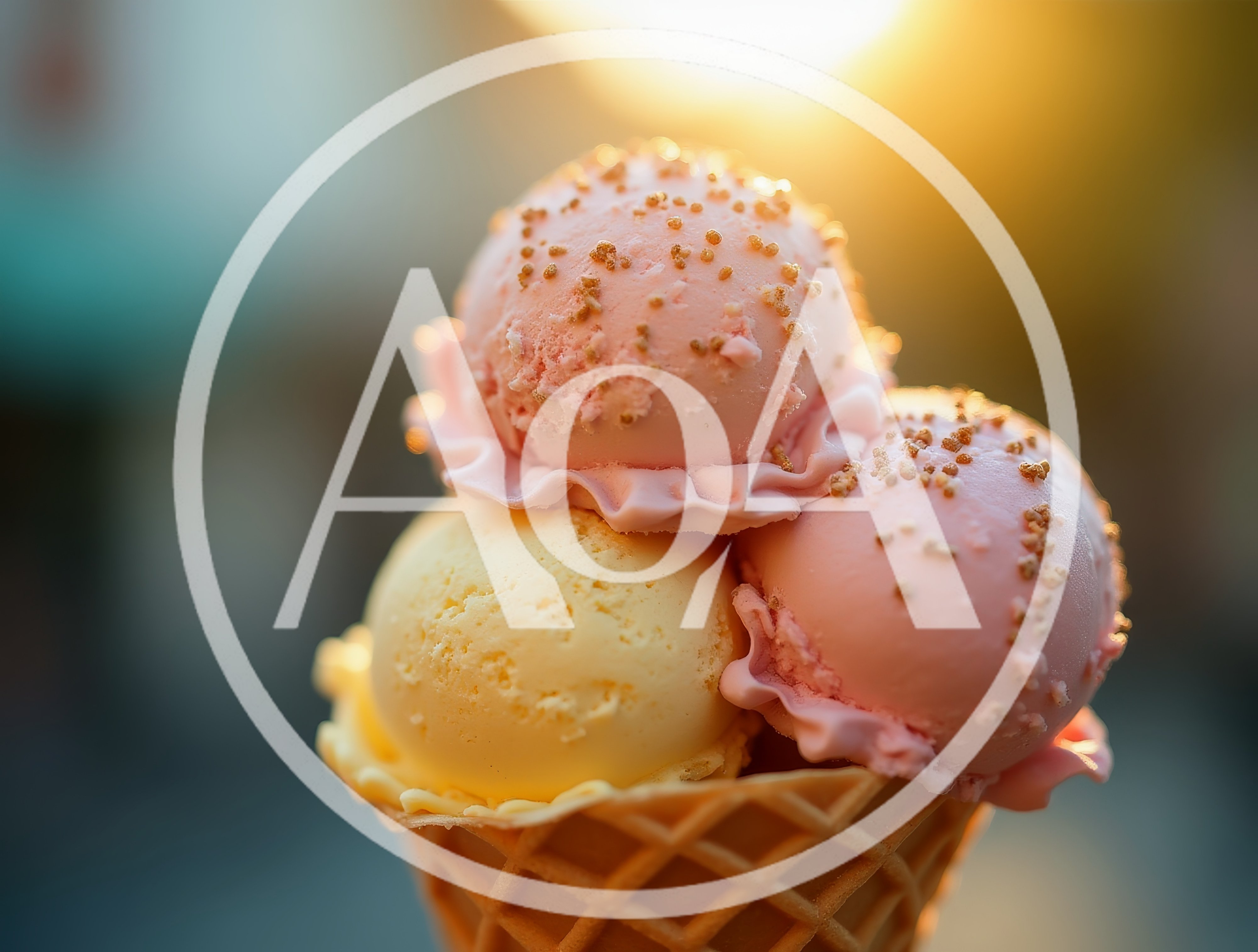 Three Scoops Of Ice Cream In A Waffle Cone