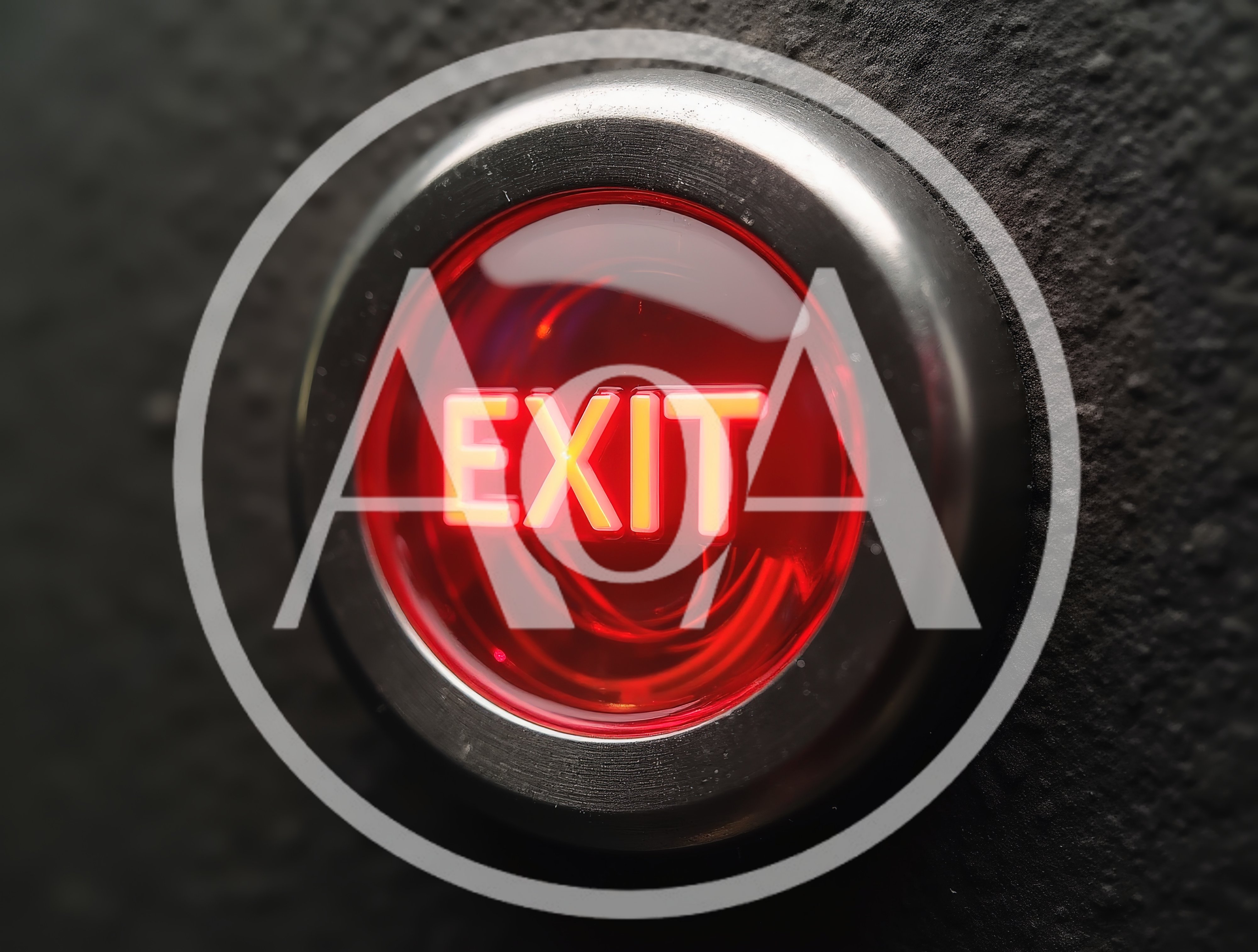 Illuminated Red Exit Push Button On Dark Wall