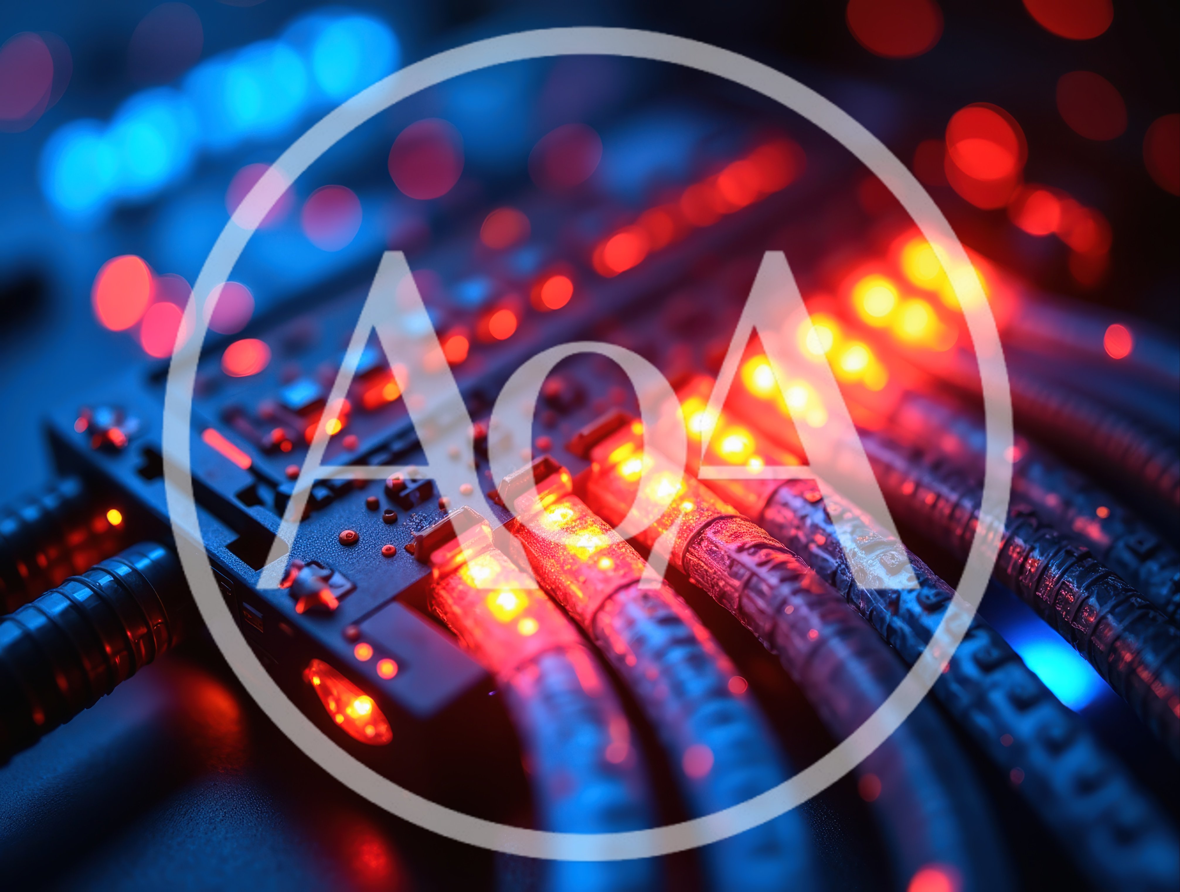 Close Up Of Glowing Fiber Optic Data Cables