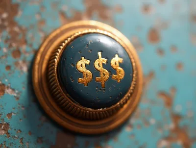 Close Up Of A Vintage Gold Dollar Sign Button