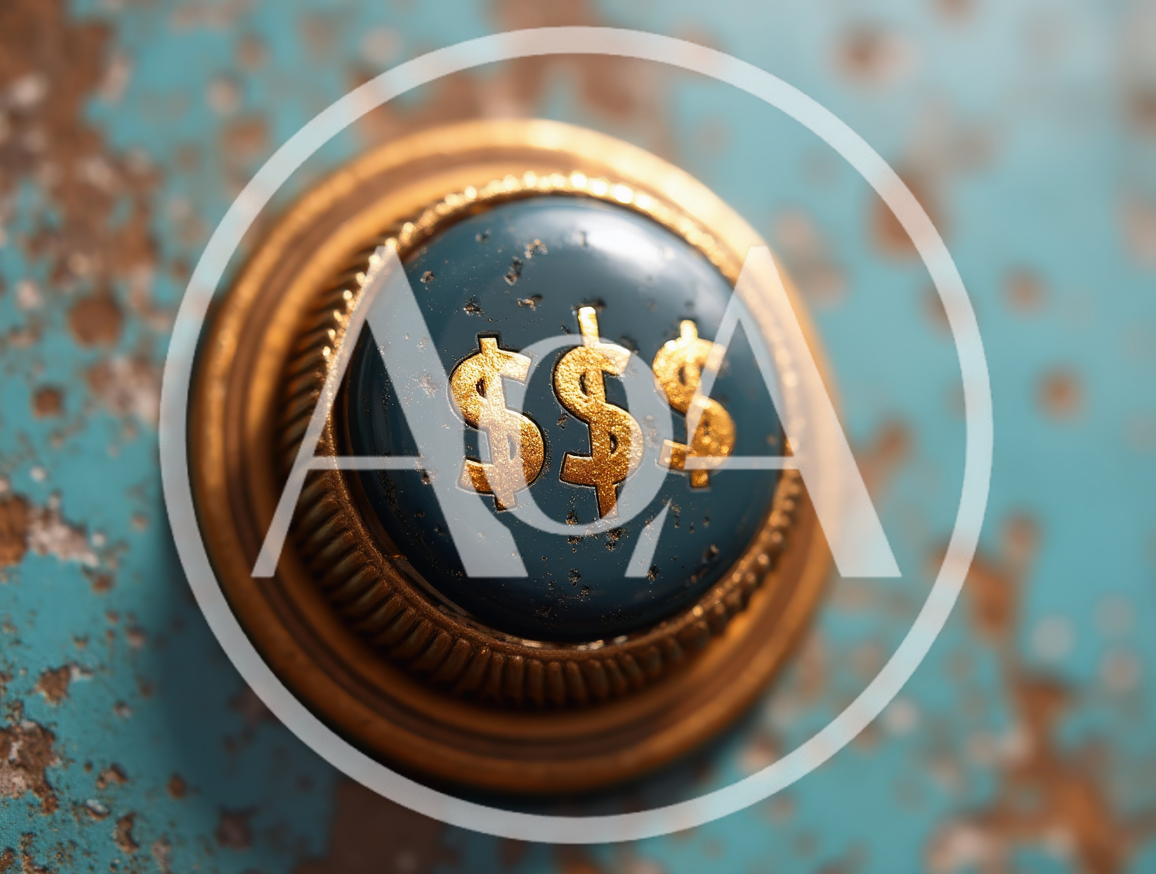 Close Up Of A Vintage Gold Dollar Sign Button