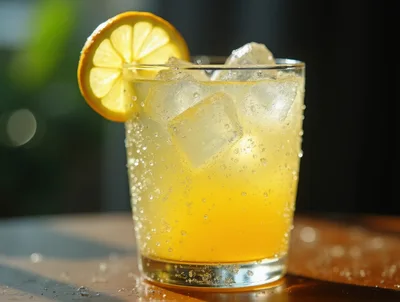 Refreshing Glass Of Sparkling Lemonade With Ice Cubes