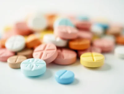 Assorted Colorful Pharmaceutical Pills Scattered on White Surface