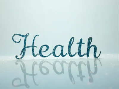 Blue Metallic Health Sign With Reflection