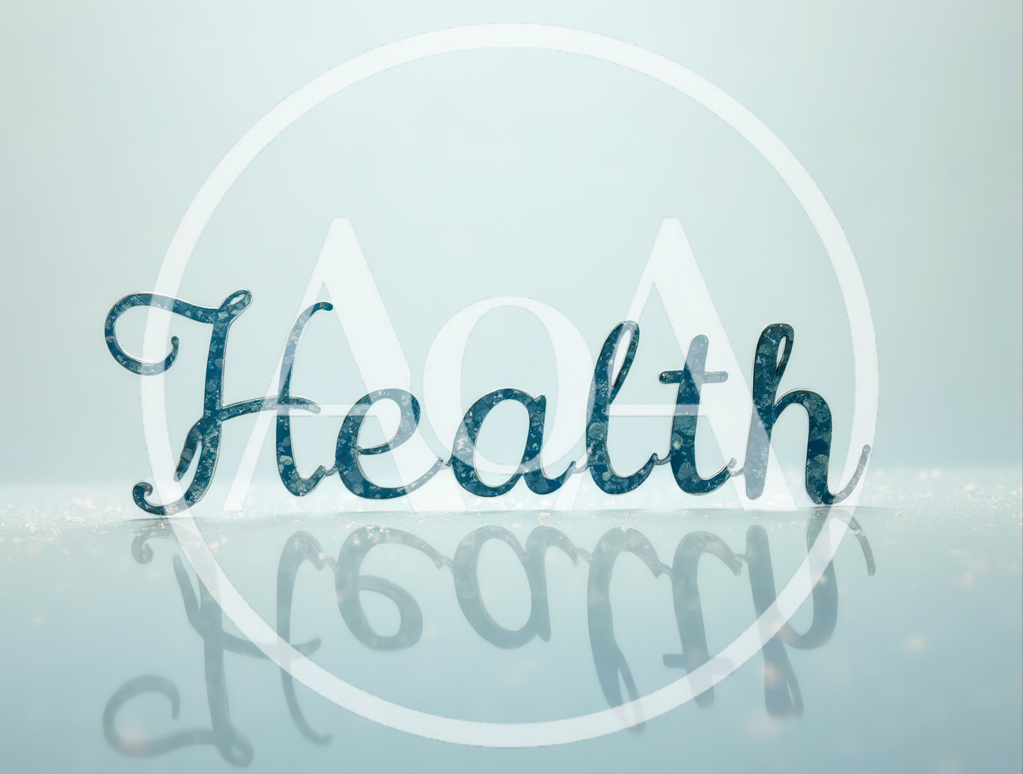 Blue Metallic Health Sign With Reflection