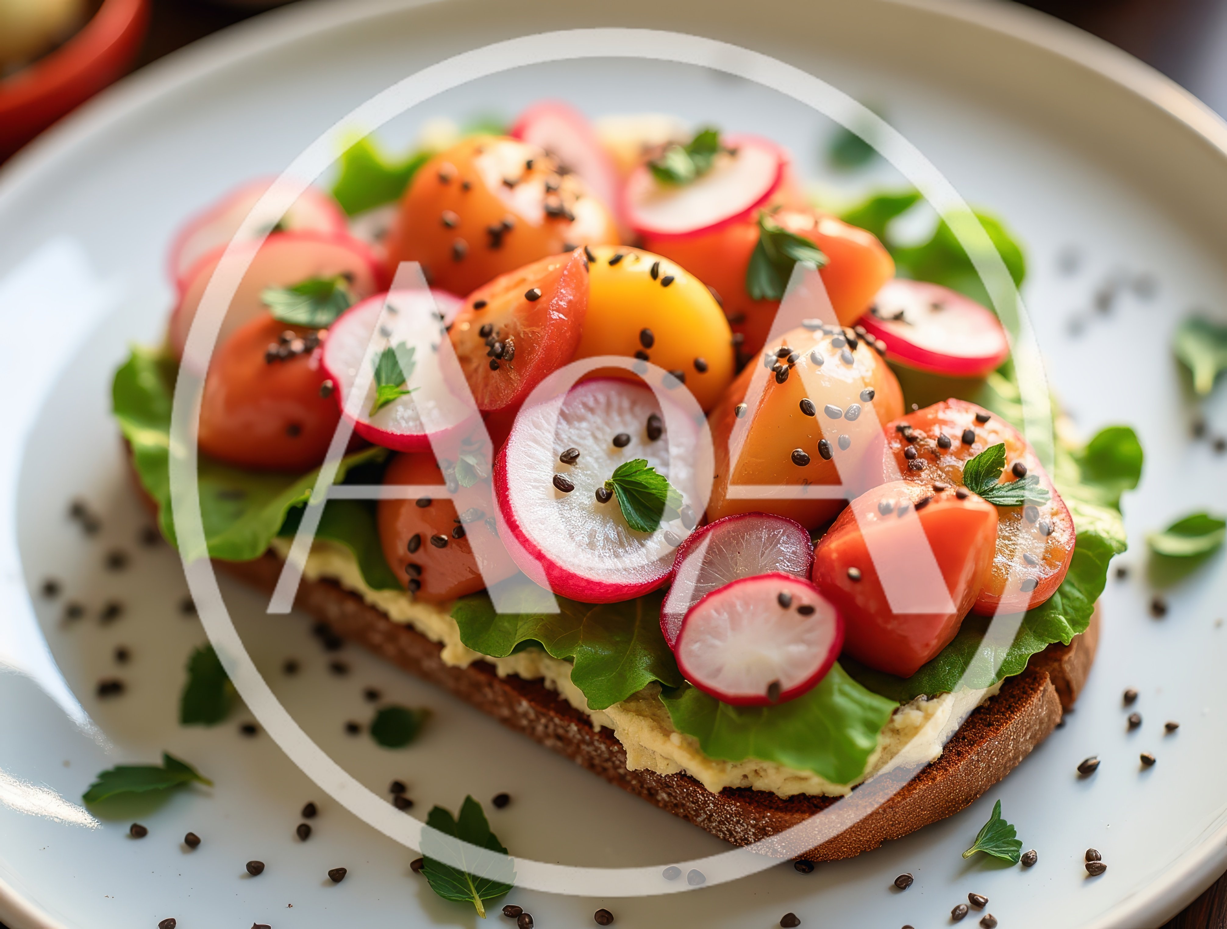 Open Faced Toast With Radishes And Tomatoes