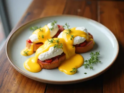 Eggs Benedict With Hollandaise Sauce On A Plate