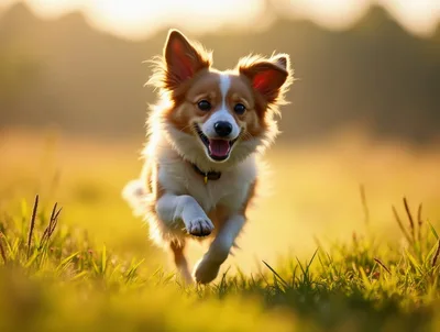Happy Dog Running Through A Sunny Meadow