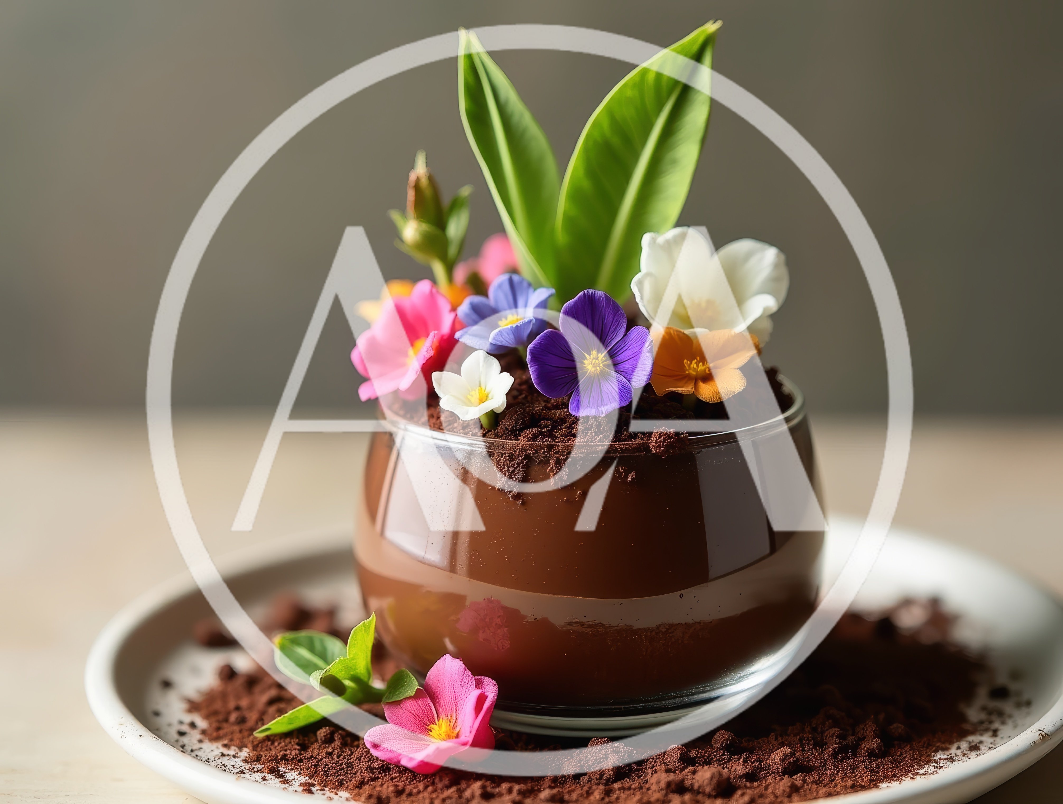 Chocolate Mousse Dessert Decorated With Edible Flowers