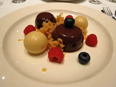 Gourmet Chocolate Dessert Plated With Berries