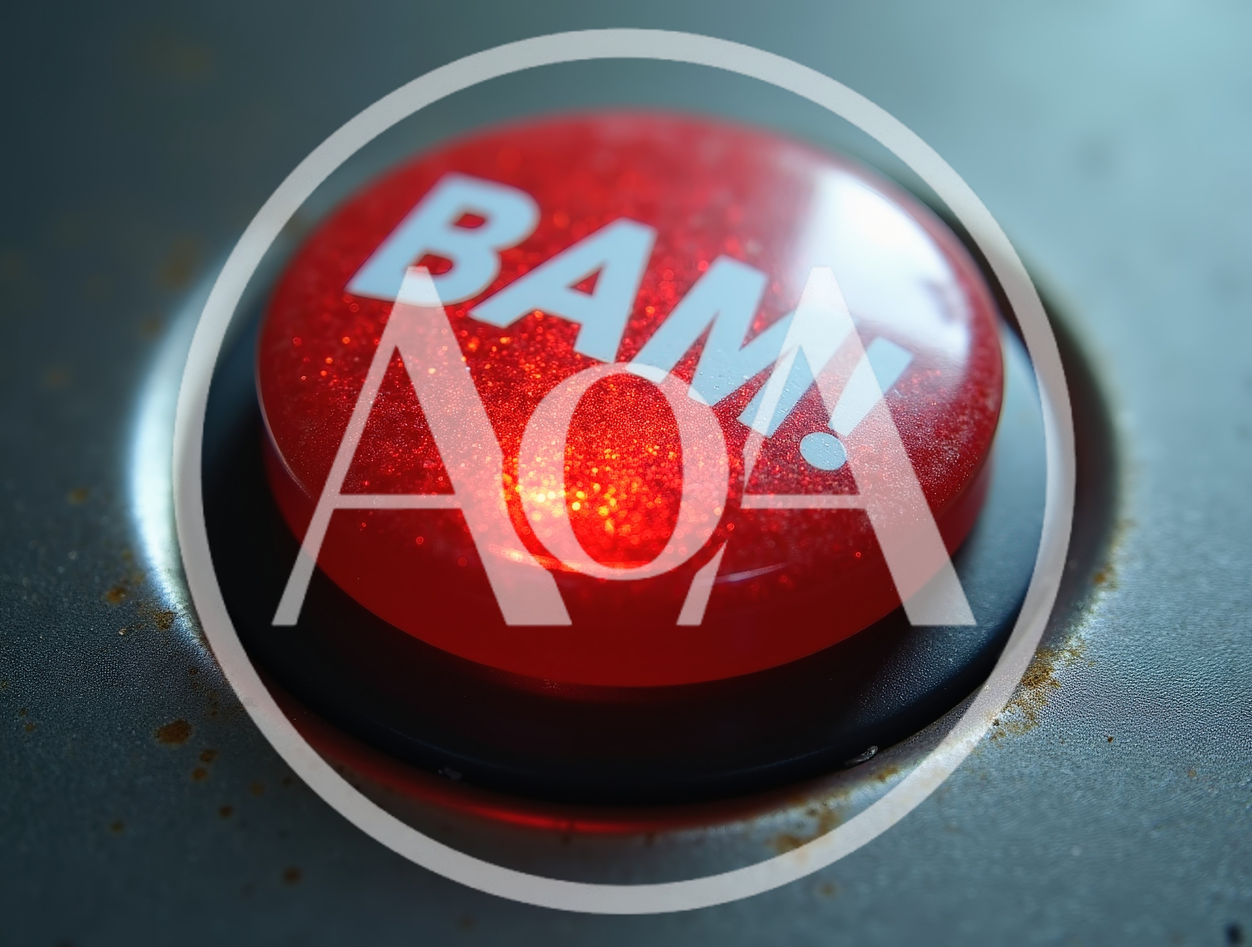 Red Glittery Button With BAM Text