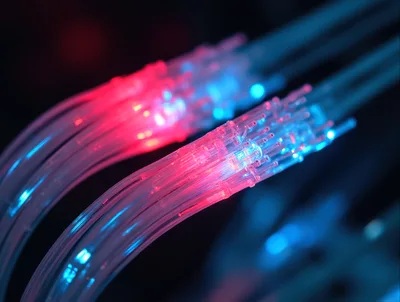 Fiber Optic Cables Transmitting Data With Glowing Light