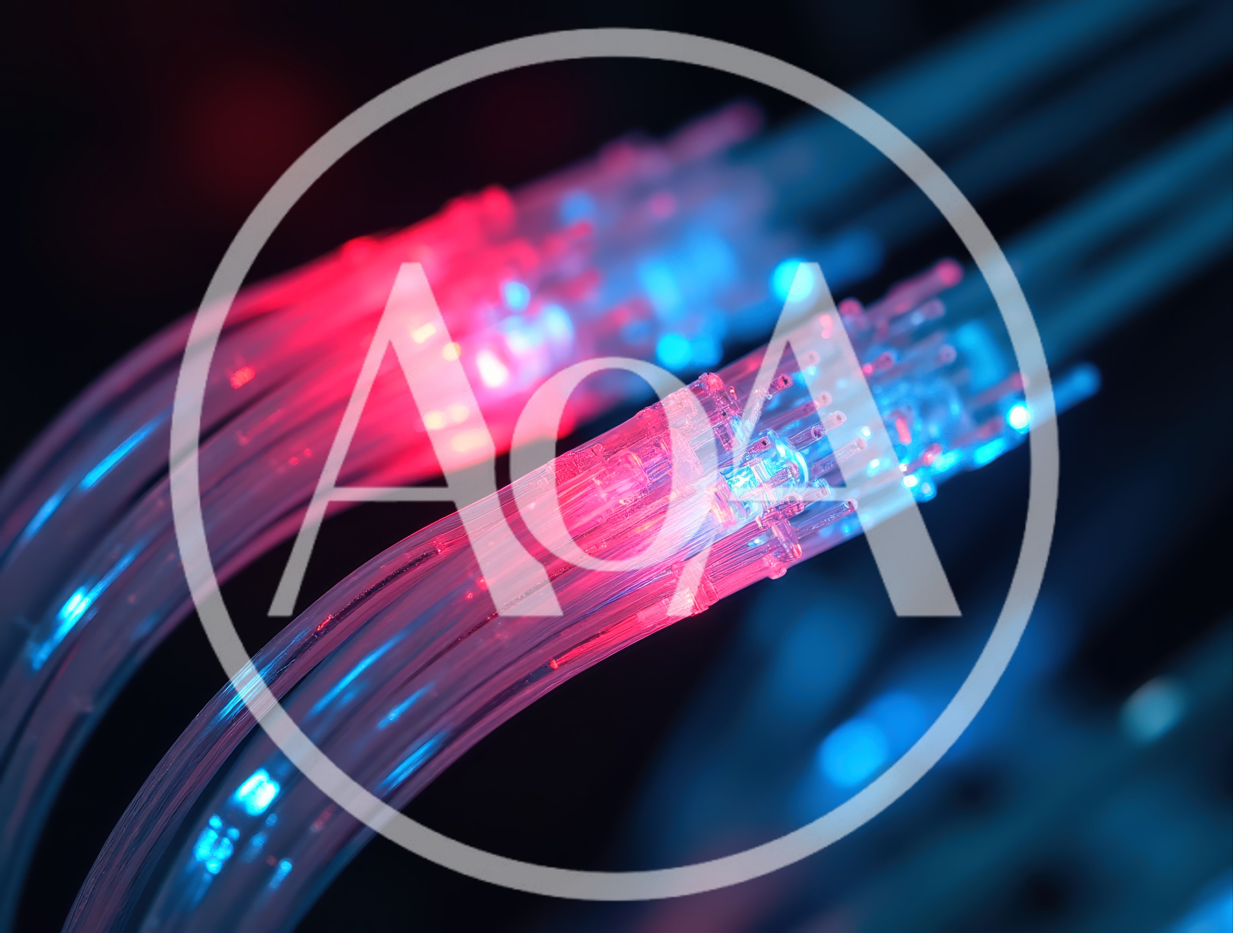 Fiber Optic Cables Transmitting Data With Glowing Light