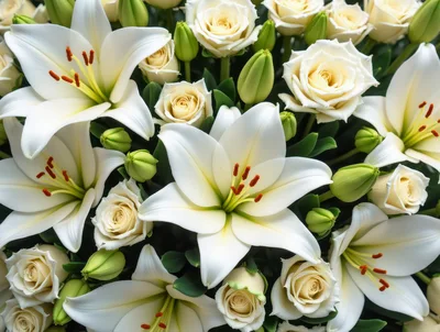Elegant Bouquet Of White Lilies And Cream Roses