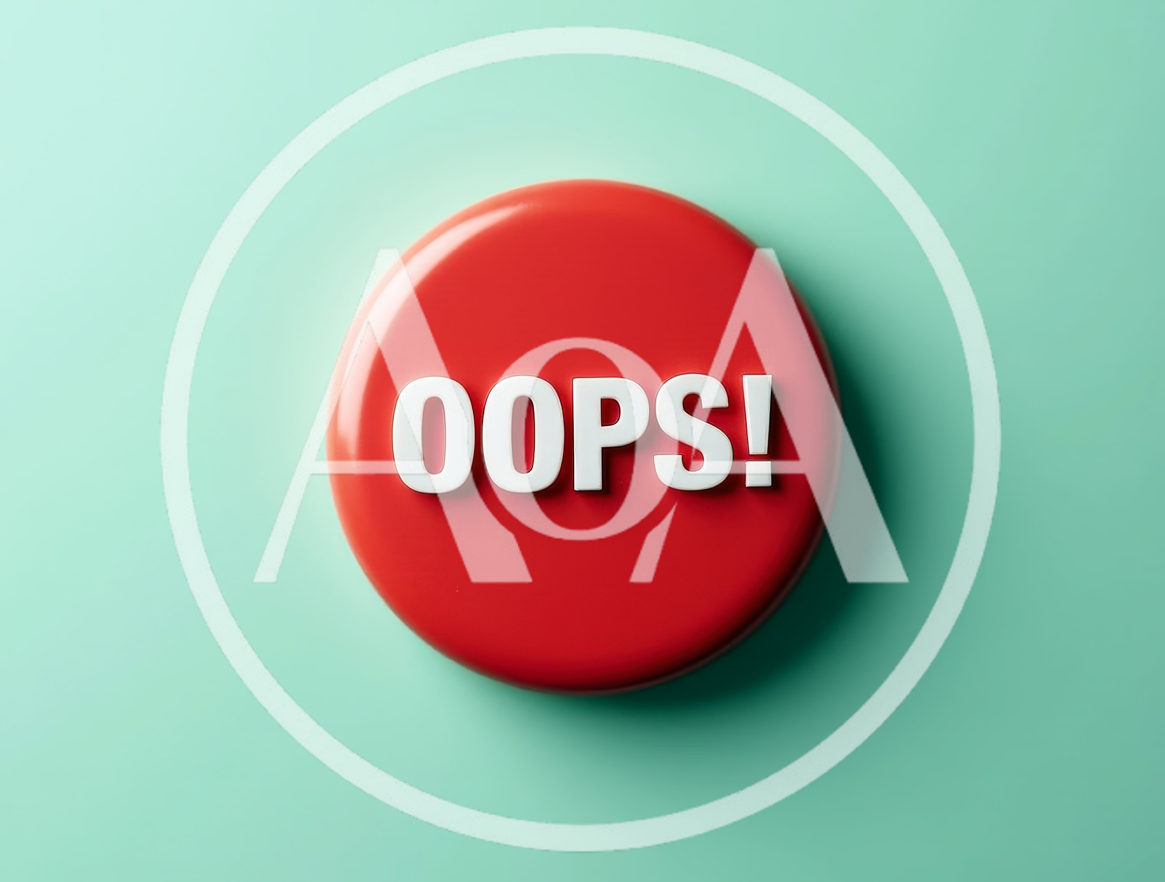 Red Circular Button With White Oops Text
