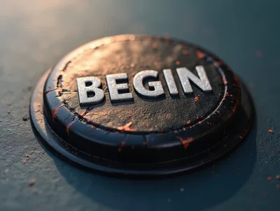 Macro Shot Of A Textured Begin Button