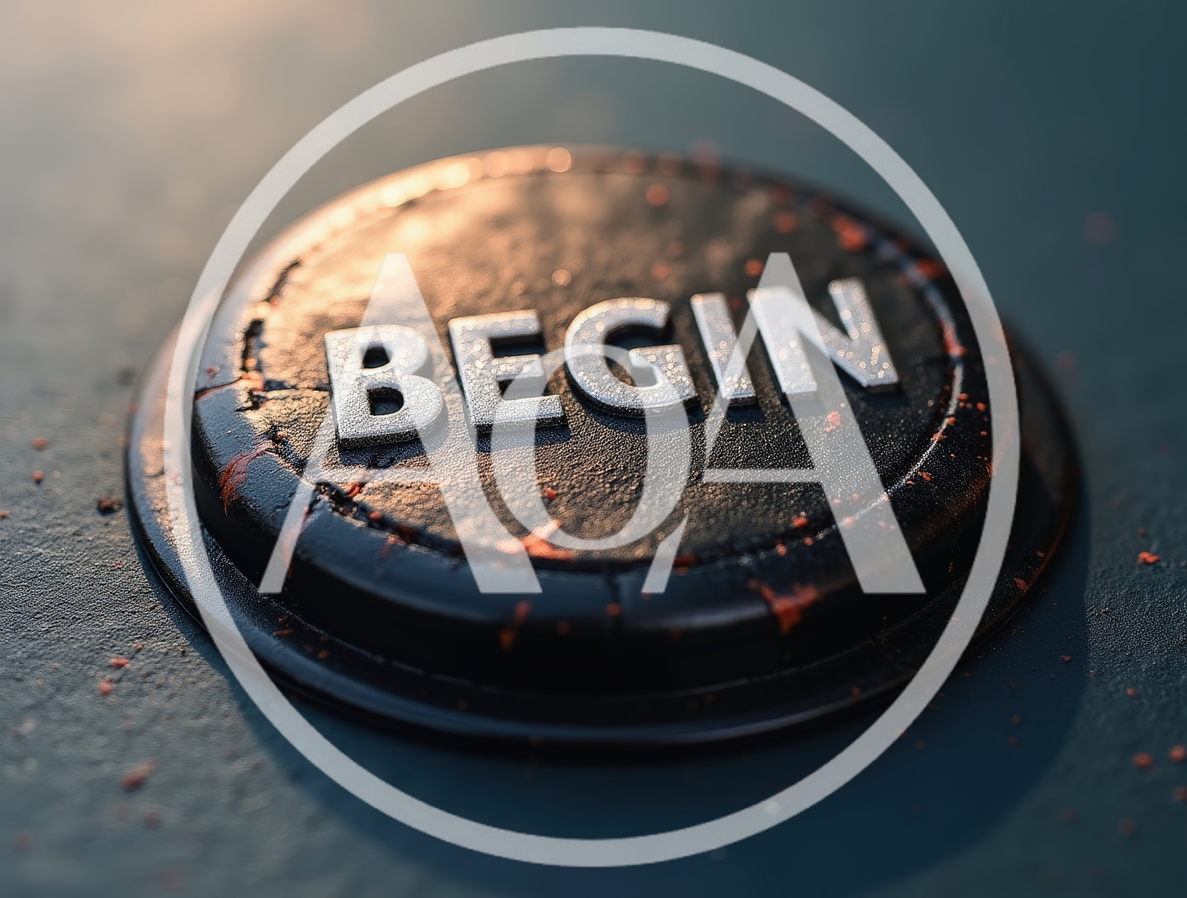 Macro Shot Of A Textured Begin Button