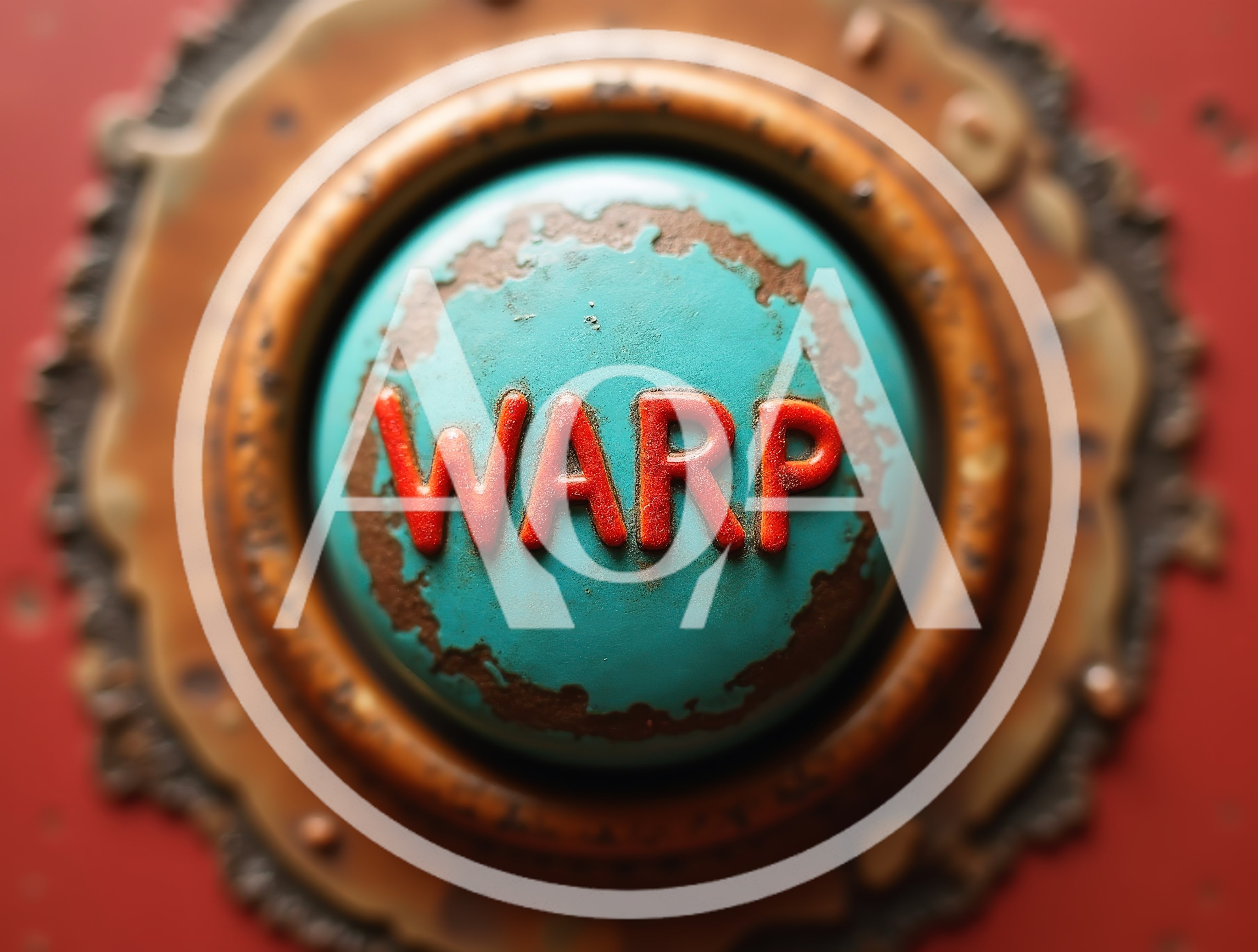Rusty Teal Warp Button On Red Industrial Panel