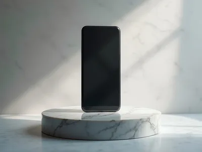 Smartphone Displaying Blank Screen On Marble Pedestal