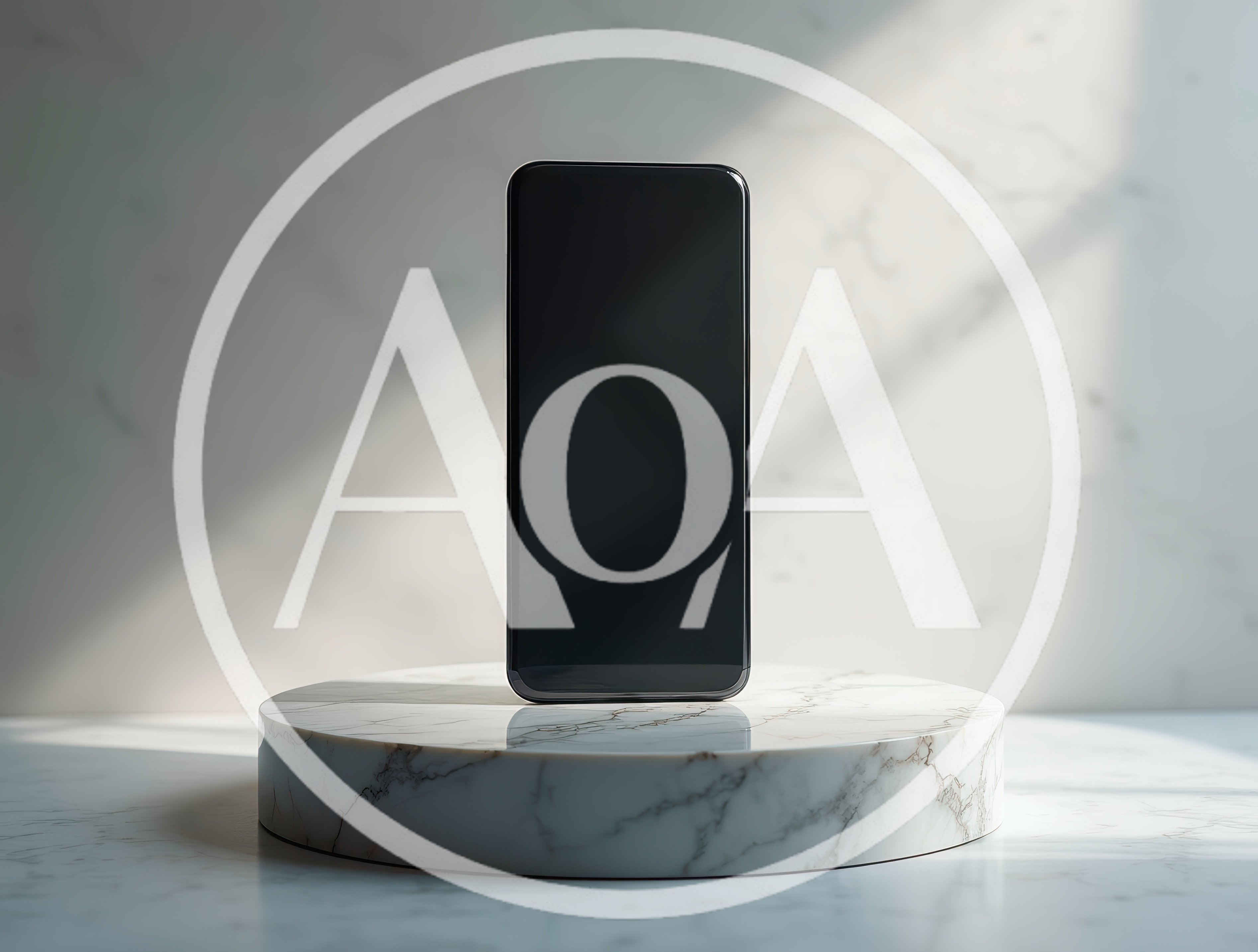 Smartphone Displaying Blank Screen On Marble Pedestal