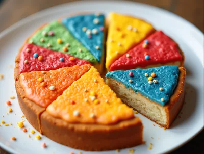 Colorful Sliced Rainbow Cake on White Plate
